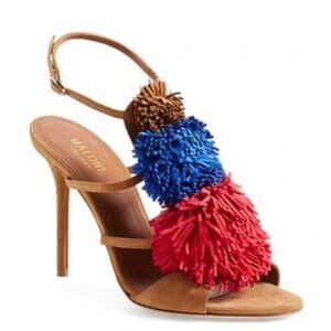 NWOB Malone Souliers Sherry Pompom Fringe Suede Heeled Sandals